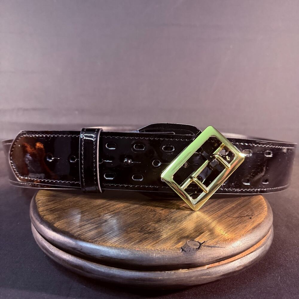 Galls G-Flex Duty Belt Size 52" Black Leather Brass Buckle 2.25" Wide 1348C-2